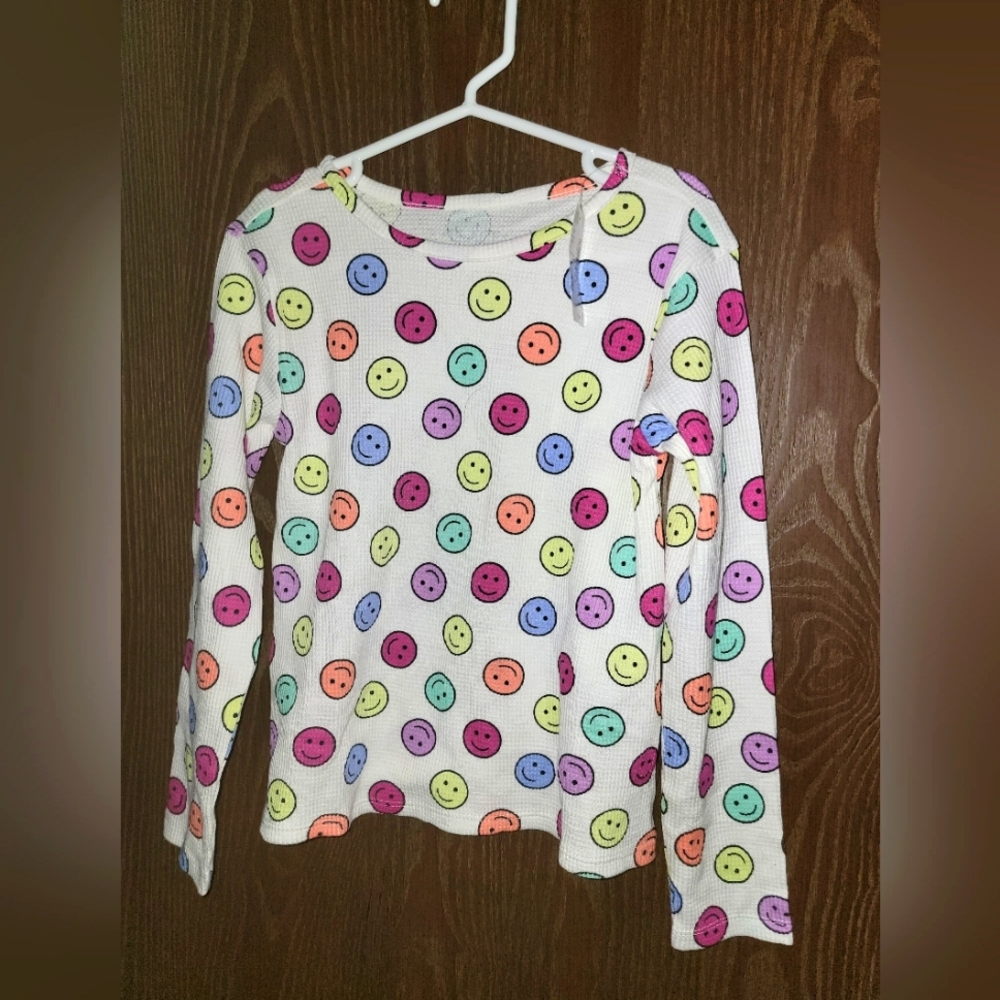 Children's Place Girls S Thermal Long Sleeve Top NWT Rainbow Smiley Offwhite